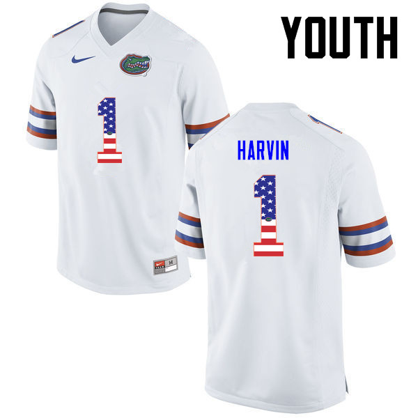 Youth Florida Gators #1 Percy Harvin College Football USA Flag Fashion Jerseys-White